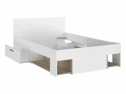 Clearance Vente-unique Cama 120 x 190 cm con compartimentos color blanco y natural + somier + colchón - KINSELIA Color natural claro / Blanco