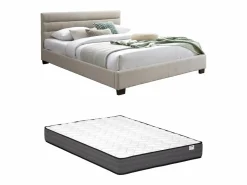 Outlet Cama 160 x 200 cm de tela en color + colchón - FAUSTIN Cama Adulto