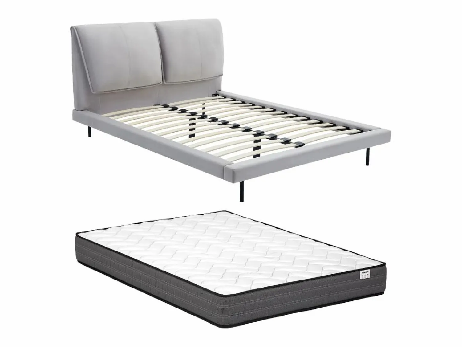 Best Vente-unique Cama 140 x 190 cm de terciopelo en color + colchón - IBEDIA Gris