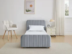 Online Vente-unique Cama 90 x 190 cm en terciopelo con costuras + colchón - ROGADI Gris