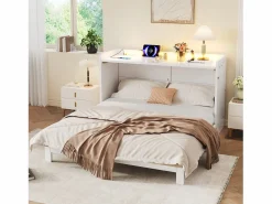 Outlet Cama abatible - 140 x 200 cm - con cajón + USB + LED - tablero lacado alto brillo - MDF + aglomerado - Cama Abatible