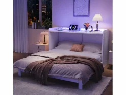 Outlet Cama abatible - 140 x 200 cm - con cajón + USB + LED - tablero lacado alto brillo - MDF + aglomerado - Cama Abatible
