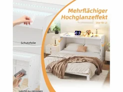 Outlet Cama abatible - 140 x 200 cm - con cajón + USB + LED - tablero lacado alto brillo - MDF + aglomerado - Cama Abatible