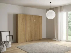 Outlet ITAMOBY Cama abatible 160 vertical Kentaro con columna Roble Natural Color natural claro
