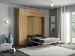 ITAMOBY Cama abatible 160 vertical Kentaro con columna - módulo a pared superior - módulo con apertura vasistas Roble Natural