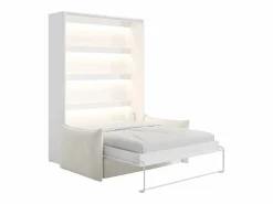 Online Vente-unique Cama abatible 140 x 200 cm apertura vertical manual leds blanco + sofá - RAPILI Beige / Blanco