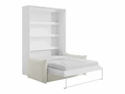 Online Vente-unique Cama abatible 140 x 200 cm apertura vertical manual leds blanco + sofá - RAPILI Beige / Blanco