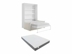 Sale Cama abatible 140 x 200 cm apertura vertical leds blanco + colchón + sofá - RAPILI Cama Abatible