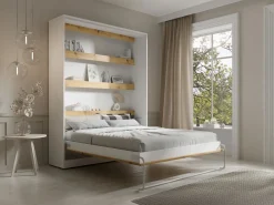 Vente-unique Cama abatible 160 x 200 cm apertura vertical con leds blanco y natural - RAPILI
