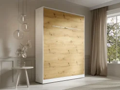 Vente-unique Cama abatible 160 x 200 cm apertura vertical con leds blanco y natural - RAPILI