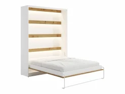Hot Cama abatible 160 x 200 cm apertura vertical LEDs blanco y natural + colchón - RAPILI Cama Abatible