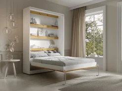 Discount Vente-unique Cama abatible 140 x 200 cm apertura vertical con leds blanco y natural - RAPILI Color natural claro / Blanco