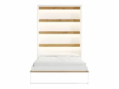 Discount Vente-unique Cama abatible 140 x 200 cm apertura vertical con leds blanco y natural - RAPILI Color natural claro / Blanco