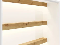 Discount Vente-unique Cama abatible 140 x 200 cm apertura vertical con leds blanco y natural - RAPILI Color natural claro / Blanco