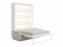 Vente-unique Cama abatible 140 x 190 cm apertura vertical con luces LED + colchón + sofá - RAPILI
