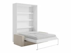 Vente-unique Cama abatible 140 x 190 cm apertura vertical con luces LED + colchón + sofá - RAPILI