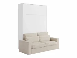 Best Vente-unique Cama abatible 140 x 200 cm apertura vertical manual con leds + sofá - RAPILI Blanco