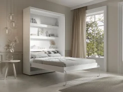 Vente-unique Cama abatible 140 x 200 cm apertura vertical manual LEDs + colchón - RAPILI