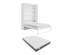 Vente-unique Cama abatible 140 x 200 cm apertura vertical manual LEDs + colchón - RAPILI