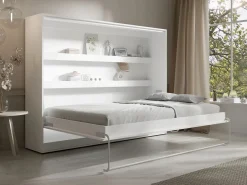 Best Vente-unique Cama abatible 140 x 200 cm apertura horizontal manual con luces LED - RAPILI Blanco
