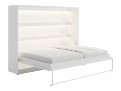 Best Vente-unique Cama abatible 140 x 200 cm apertura horizontal manual con luces LED - RAPILI Blanco