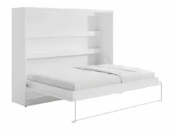 Best Vente-unique Cama abatible 140 x 200 cm apertura horizontal manual con luces LED - RAPILI Blanco