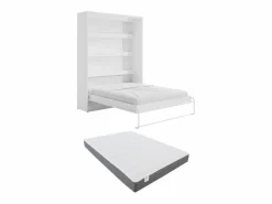 Vente-unique Cama abatible 160 x 200 cm apertura vertical manual LEDs + colchón - RAPILI