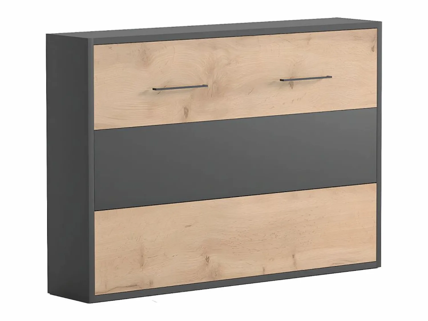 Discount Cama abatible 140 x 200 cm apertura horizontal antracita y natural - MALINA II Cama Abatible