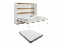 Cama abatible 140 x 200 cm apertura horizontal leds blanco natural + colchón - RAPILI Cama Abatible|Cama Con Almacenaje