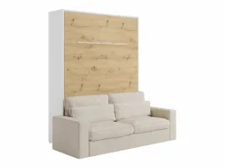 New Vente-unique Cama abatible 160 x 200 cm con leds blanco y natural + colchón + sofá - RAPILI Color natural claro / Blanco