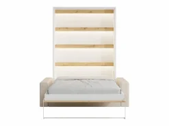 Discount Cama abatible 140 x 190 cm con leds blanco y natural + colchón + sofá - RAPILI Cama Abatible
