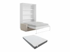 Discount Cama abatible 140 x 190 cm con leds blanco y natural + colchón + sofá - RAPILI Cama Abatible
