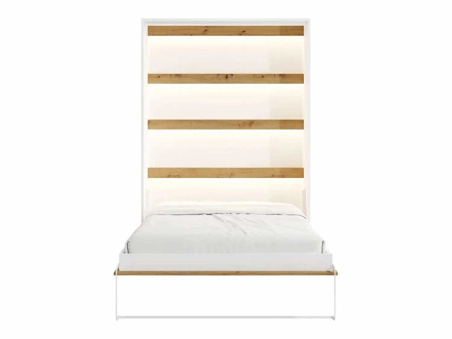 Discount Cama abatible de 140 x 200 cm apertura vertical leds blanco y natural + colchón - RAPILI Cama Abatible|Cama Con Almacenaje
