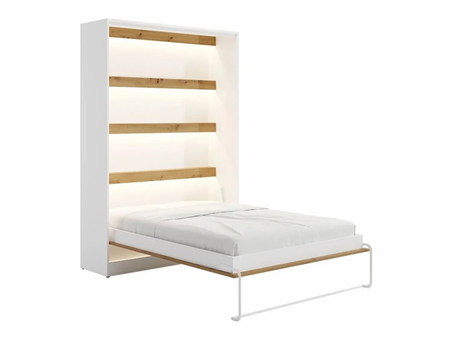Discount Cama abatible de 140 x 200 cm apertura vertical leds blanco y natural + colchón - RAPILI Cama Abatible|Cama Con Almacenaje