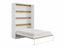 Discount Cama abatible de 140 x 200 cm apertura vertical leds blanco y natural + colchón - RAPILI Cama Abatible|Cama Con Almacenaje