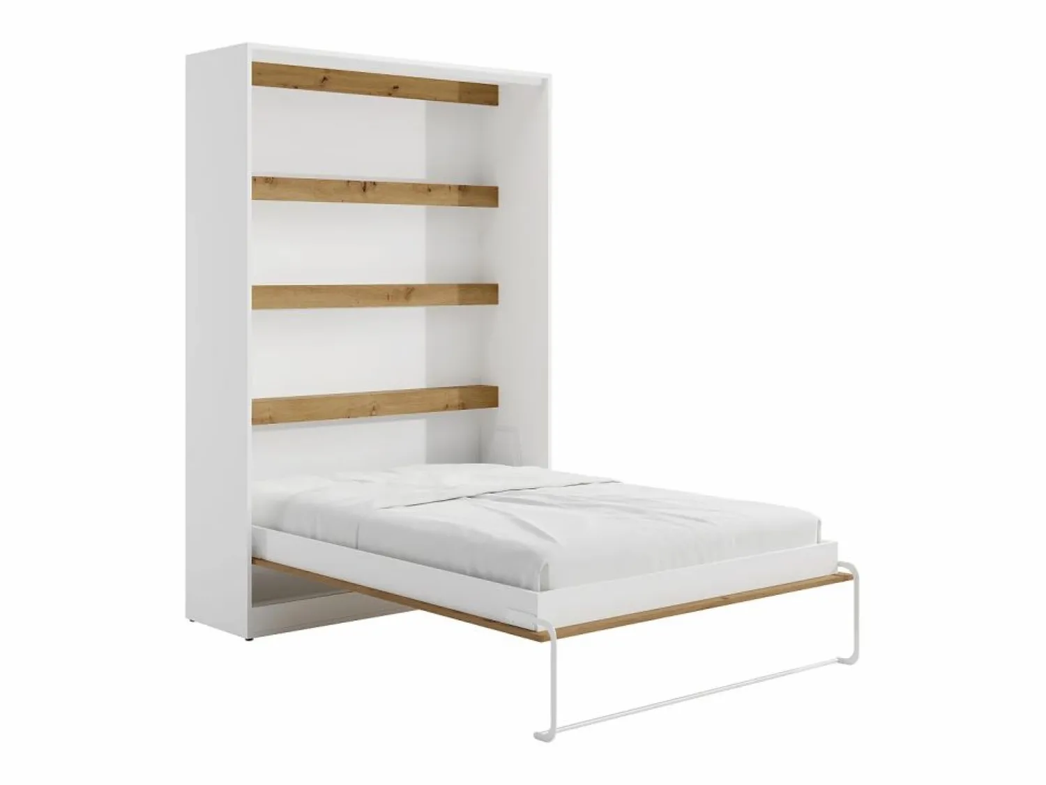 Discount Cama abatible de 140 x 200 cm apertura vertical leds blanco y natural + colchón - RAPILI Cama Abatible|Cama Con Almacenaje