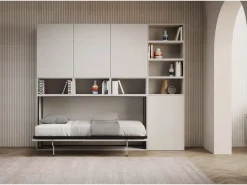 New ITAMOBY Cama abatible individual horizontal Kando composición E Fresno Blanco