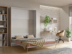 Outlet Vente-unique Cama abatible vertical 160 x 200 cm blanca con colchón - MALINA II Blanco