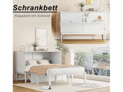 Outlet Merax Cama abatible vertical 140 x 200 cm - Madera MDF - Somier de láminas - Blanco