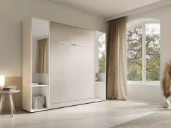 Online Cama abatible vertical 160 x 200 cm beige 2 armarios + espejo + colchón - RAPILI Cama Abatible