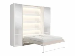 Vente-unique Cama abatible vertical 140 x 200 cm beige 2 armarios con espejo - RAPILI