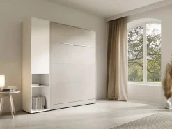 Best Vente-unique Cama abatible vertical 140 x 200 cm beige 1 armario + colchón - RAPILI Beige / Blanco