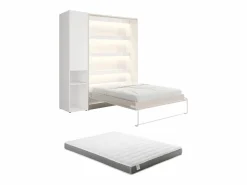 Best Vente-unique Cama abatible vertical 140 x 200 cm beige 1 armario + colchón - RAPILI Beige / Blanco
