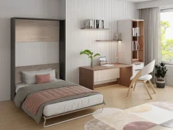 Sale Cama abatible vertical 140 x 200 cm natural y antracita con colchón - MALINA II Cama Abatible