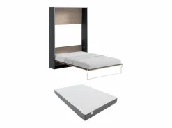 Sale Cama abatible vertical 140 x 200 cm natural y antracita con colchón - MALINA II Cama Abatible