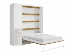 Vente-unique Cama abatible vertical 160 x 200 cm blanco y natural 1 armario - RAPILI