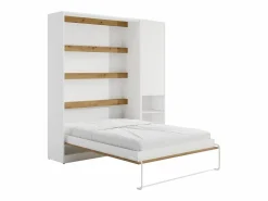 Vente-unique Cama abatible vertical 160 x 200 cm blanco y natural 1 armario - RAPILI