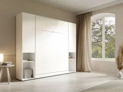 Clearance Cama abatible vertical 160 x 200 cm blanca 2 armarios - RAPILI Cama Abatible