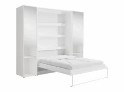 Outlet Vente-unique Cama abatible vertical 140 x 200 cm blanca 2 armarios con espejo - RAPILI Blanco