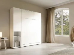 Vente-unique Cama abatible vertical 160 x 200 cm blanca 1 armario + colchón - RAPILI Blanco